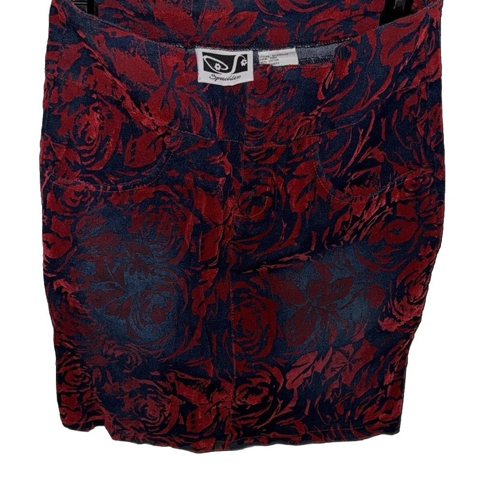 Speechless Denim Burnout Velvet Mini Skirt Roses Gothic Y2K Jr /Women's Sz  14
